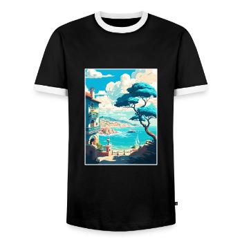 Nice Francescape Vintage Travel Poster Souvenir - Men's Ringer Shirt - black/white - Front - AI Model Female 172 light (172cm) & AI Model Male 178 light (178cm)