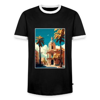 Valencia Spanien Vintage Reiseposter WPA Souvenir - Männer Kontrast-T-Shirt - Schwarz/Weiß - Vorne - AI Model Female 172 light (172cm) & AI Model Male 178 light (178cm)