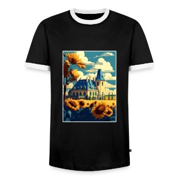 Loire Valley France Vintage Travel Poster Souvenir - Men's Ringer Shirt - black/white - Front - AI Model Female 172 light (172cm) & AI Model Male 178 light (178cm)