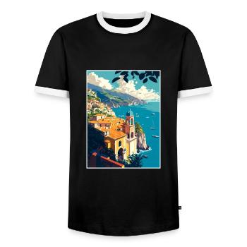 Amalfi Italie Vintage voyage affiche WPA Souvenir - T-shirt contrasté Homme - noir/blanc - Devant - AI Model Female 172 light (172cm) & AI Model Male 178 light (178cm)