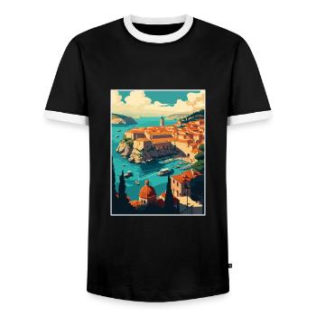 Dubrovnik Croatia Vintage Travel Poster Souvenir - Men's Ringer Shirt - black/white - Front - AI Model Female 172 light (172cm) & AI Model Male 178 light (178cm)