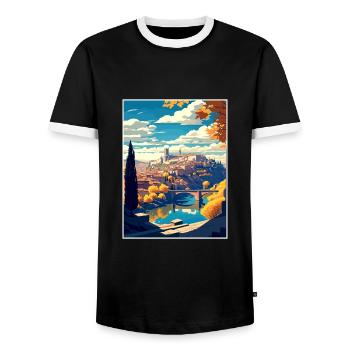 Toledo Spain Vintage Travel Poster WPA Souvenir - Men's Ringer Shirt - black/white - Front - AI Model Female 172 light (172cm) & AI Model Male 178 light (178cm)