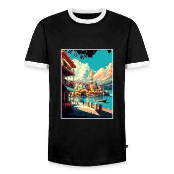 Thessaloniki Griechenland Dekoration Reiseposter - Männer Kontrast-T-Shirt - Schwarz/Weiß - Vorne - AI Model Female 172 light (172cm) & AI Model Male 178 light (178cm)