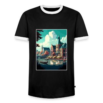 Zwolle Netherlands Vintage Travel Poster Souvenir - Men's Ringer Shirt - black/white - Front - AI Model Female 172 light (172cm) & AI Model Male 178 light (178cm)