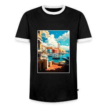 Heraklion Greece Decoration Vintage Travel Poster - Men's Ringer Shirt - black/white - Front - AI Model Female 172 light (172cm) & AI Model Male 178 light (178cm)