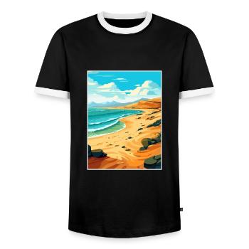 Fuerteventura Spanien Vintage Reiseposter Souvenir - Männer Kontrast-T-Shirt - Schwarz/Weiß - Vorne - AI Model Female 172 light (172cm) & AI Model Male 178 light (178cm)