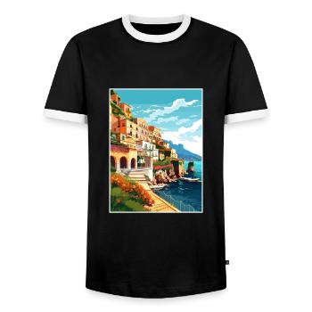 Amalfi Italie Décoration Vintage Voyage Affiche WPA - T-shirt contrasté Homme - noir/blanc - Devant - AI Model Female 172 light (172cm) & AI Model Male 178 light (178cm)
