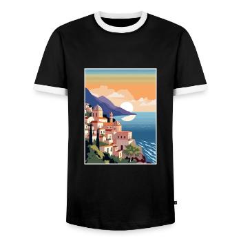 Amalfi Italie Décoration Vintage Voyage Affiche WPA - T-shirt contrasté Homme - noir/blanc - Devant - AI Model Female 172 light (172cm) & AI Model Male 178 light (178cm)