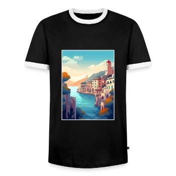Amalfi Italie Décoration Vintage Voyage Affiche WPA - T-shirt contrasté Homme - noir/blanc - Devant - AI Model Female 172 light (172cm) & AI Model Male 178 light (178cm)