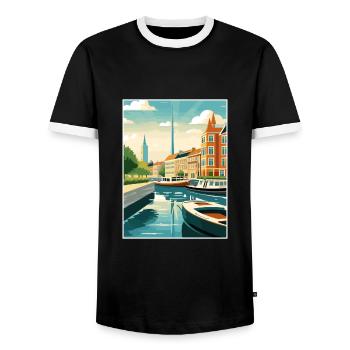 Copenhague Danemark Vintage voyage affiche Souvenir - T-shirt contrasté Homme - noir/blanc - Devant - AI Model Female 172 light (172cm) & AI Model Male 178 light (178cm)