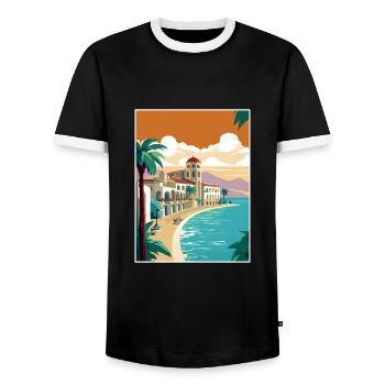 Costa Blanca Spain Vintage Travel Poster Souvenir - Men's Ringer Shirt - black/white - Front - AI Model Female 172 light (172cm) & AI Model Male 178 light (178cm)