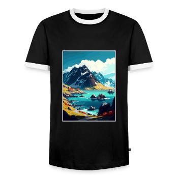 Lofoten Norwegisches Vintage-Reiseposter - Männer Kontrast-T-Shirt - Schwarz/Weiß - Vorne - AI Model Female 172 light (172cm) & AI Model Male 178 light (178cm)