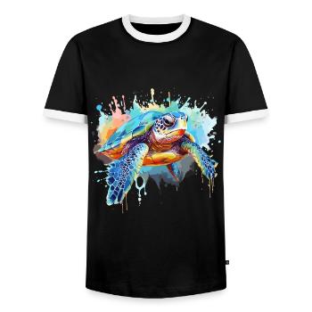 Turtle, watercolor turtle, splash - Men's Ringer Shirt - black/white - Front - AI Model Female 172 light (172cm) & AI Model Male 178 light (178cm)