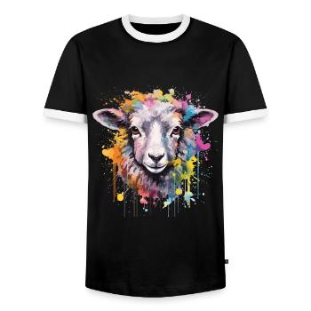 Watercolor Sheep with splash - Men's Ringer Shirt - black/white - Front - AI Model Female 172 light (172cm) & AI Model Male 178 light (178cm)