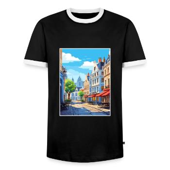Lille France Vintage Travel Poster WPA Souvenir - Men's Ringer Shirt - black/white - Front - AI Model Female 172 light (172cm) & AI Model Male 178 light (178cm)