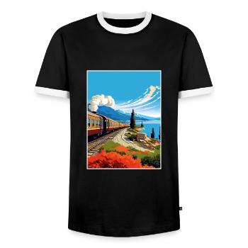 Orient Express Europa Deko Vintage Reiseposter - Männer Kontrast-T-Shirt - Schwarz/Weiß - Vorne - AI Model Female 172 light (172cm) & AI Model Male 178 light (178cm)