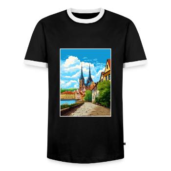 Magdeburg Decoration Germany Vintage Travel Poster - Men's Ringer Shirt - black/white - Front - AI Model Female 172 light (172cm) & AI Model Male 178 light (178cm)