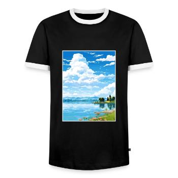 Lake Varese Italy Vintage Travel Poster Souvenir - Men's Ringer Shirt - black/white - Front - AI Model Female 172 light (172cm) & AI Model Male 178 light (178cm)