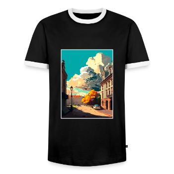 lodz Pologne Vintage voyage affiche WPA Souvenir - T-shirt contrasté Homme - noir/blanc - Devant - AI Model Female 172 light (172cm) & AI Model Male 178 light (178cm)