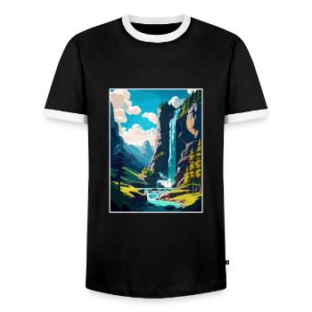 Chutes de Trummelbach Suisse Affiche de voyage - T-shirt contrasté Homme - noir/blanc - Devant - AI Model Female 172 light (172cm) & AI Model Male 178 light (178cm)