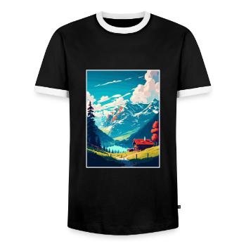Schrattenfluh Switzerland Vintage Travel Poster - Men's Ringer Shirt - black/white - Front - AI Model Female 172 light (172cm) & AI Model Male 178 light (178cm)