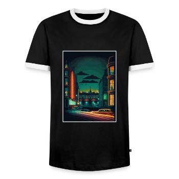 Dublin Skyline Irlande Vintage Travel Poster WPA - T-shirt contrasté Homme - noir/blanc - Devant - AI Model Female 172 light (172cm) & AI Model Male 178 light (178cm)
