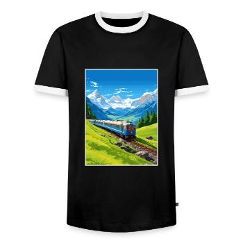 Orient Express Europa Deko Vintage Reiseposter - Männer Kontrast-T-Shirt - Schwarz/Weiß - Vorne - AI Model Female 172 light (172cm) & AI Model Male 178 light (178cm)