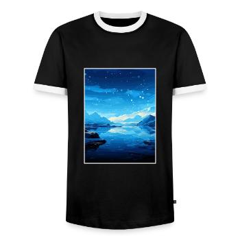 Iceland Vintage Travel Poster WPA Souvenir - Men's Ringer Shirt - black/white - Front - AI Model Female 172 light (172cm) & AI Model Male 178 light (178cm)