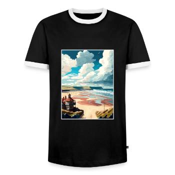 Saltburn au bord de la mer Angleterre Vintage voyage affiche - T-shirt contrasté Homme - noir/blanc - Devant - AI Model Female 172 light (172cm) & AI Model Male 178 light (178cm)