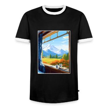 Orient Express Europa Deko Vintage Reiseposter - Männer Kontrast-T-Shirt - Schwarz/Weiß - Vorne - AI Model Female 172 light (172cm) & AI Model Male 178 light (178cm)