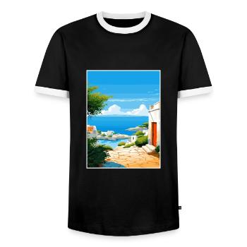 Apulien Italien Vintage Reiseposter WPA Souvenir - Männer Kontrast-T-Shirt - Schwarz/Weiß - Vorne - AI Model Female 172 light (172cm) & AI Model Male 178 light (178cm)
