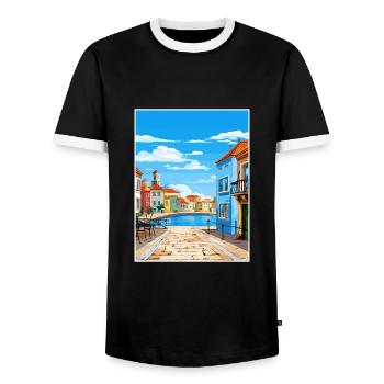 Aveiro Portugal Vintage voyage affiche WPA Souvenir - T-shirt contrasté Homme - noir/blanc - Devant - AI Model Female 172 light (172cm) & AI Model Male 178 light (178cm)