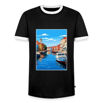 Aveiro Portugal Vintage voyage affiche WPA Souvenir - T-shirt contrasté Homme - noir/blanc - Devant - AI Model Female 172 light (172cm) & AI Model Male 178 light (178cm)