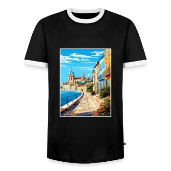 Coimbra Portugal Vintage voyage affiche Souvenir - T-shirt contrasté Homme - noir/blanc - Devant - AI Model Female 172 light (172cm) & AI Model Male 178 light (178cm)