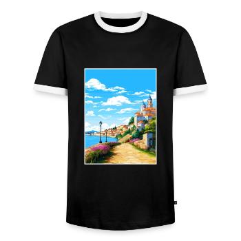 Coimbra Portugal Vintage voyage affiche Souvenir - T-shirt contrasté Homme - noir/blanc - Devant - AI Model Female 172 light (172cm) & AI Model Male 178 light (178cm)