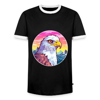 Hawk Watercolor Cartoon Kawaii Pet Animal Colorful - Men's Ringer Shirt - black/white - Front - AI Model Female 172 light (172cm) & AI Model Male 178 light (178cm)