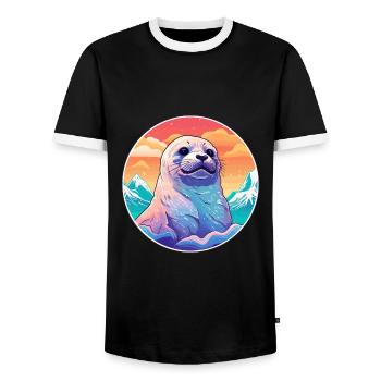 Siegel Aquarell Karikatur Kawaii Haustier Tier Bunt - Männer Kontrast-T-Shirt - Schwarz/Weiß - Vorne - AI Model Female 172 light (172cm) & AI Model Male 178 light (178cm)