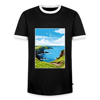Mullion Cove Cornwall Vintage Reiseposter WPA - Männer Kontrast-T-Shirt - Schwarz/Weiß - Vorne - AI Model Female 172 light (172cm) & AI Model Male 178 light (178cm)