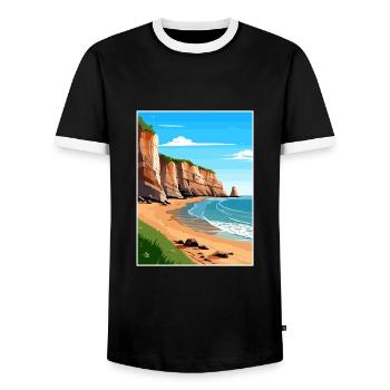 Torquay Cliffs England Vintage Travel Poster WPA - Men's Ringer Shirt - black/white - Front - AI Model Female 172 light (172cm) & AI Model Male 178 light (178cm)