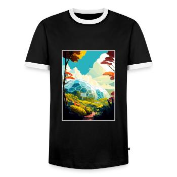 Eden Project England Vintage Reiseposter WPA Kunst - Männer Kontrast-T-Shirt - Schwarz/Weiß - Vorne - AI Model Female 172 light (172cm) & AI Model Male 178 light (178cm)