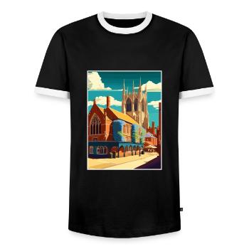Kings Lynn England Vintage Reiseposter Souvenir - Männer Kontrast-T-Shirt - Schwarz/Weiß - Vorne - AI Model Female 172 light (172cm) & AI Model Male 178 light (178cm)