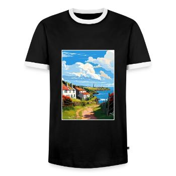Ruan Minor Cornouailles Vintage voyage affiche Souvenir - T-shirt contrasté Homme - noir/blanc - Devant - AI Model Female 172 light (172cm) & AI Model Male 178 light (178cm)