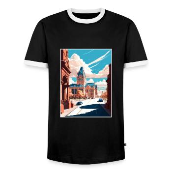 Syracuse New York State Vintage Travel Poster WPA - Men's Ringer Shirt - black/white - Front - AI Model Female 172 light (172cm) & AI Model Male 178 light (178cm)