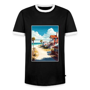 Santa Rosa Beach Florida Vintage Travel Poster WPA - Men's Ringer Shirt - black/white - Front - AI Model Female 172 light (172cm) & AI Model Male 178 light (178cm)