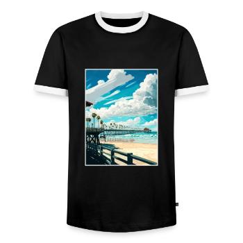 Huntington Beach Californie Vintage affiche de voyage - T-shirt contrasté Homme - noir/blanc - Devant - AI Model Female 172 light (172cm) & AI Model Male 178 light (178cm)