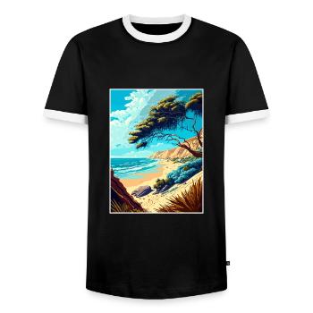 Carpinteria Bluffs Kalifornien Reiseposter - Männer Kontrast-T-Shirt - Schwarz/Weiß - Vorne - AI Model Female 172 light (172cm) & AI Model Male 178 light (178cm)