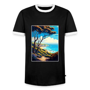Carpinteria Bluffs Kalifornien Reiseposter - Männer Kontrast-T-Shirt - Schwarz/Weiß - Vorne - AI Model Female 172 light (172cm) & AI Model Male 178 light (178cm)