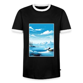 North Pole Alaska Vintage Travel Poster Souvenir - Men's Ringer Shirt - black/white - Front - AI Model Female 172 light (172cm) & AI Model Male 178 light (178cm)