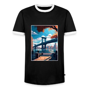 Brooklyn New York Vintage Travel Poster Souvenir - Men's Ringer Shirt - black/white - Front - AI Model Female 172 light (172cm) & AI Model Male 178 light (178cm)