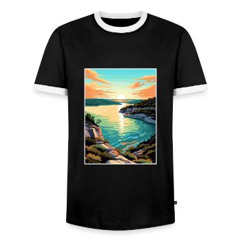 Lac Travis Texas Vintage voyage affiche Souvenir - T-shirt contrasté Homme - noir/blanc - Devant - AI Model Female 172 light (172cm) & AI Model Male 178 light (178cm)